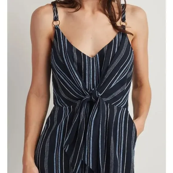 NWT Ellen Tracy Blue Stripe Tie Front Linen‎ Blend Dress Size Small - Picture 8 of 9